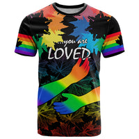 Canada LGBT History Month T Shirt Hugging Rainbow Maple Leaves - Wonder Print Shop