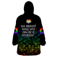 Canada LGBT History Month Wearable Blanket Hoodie Hugging Rainbow Maple Leaves - Wonder Print Shop