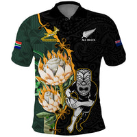 South Africa Protea and New Zealand Polo Shirt Go All Black-Springboks Rugby with Kente And Maori - Wonder Print Shop
