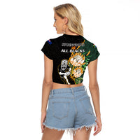 South Africa Protea and New Zealand Raglan Cropped T Shirt Go All Black-Springboks Rugby with Kente And Maori - Wonder Print Shop