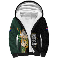 South Africa Protea and New Zealand Sherpa Hoodie Go All Black-Springboks Rugby with Kente And Maori - Wonder Print Shop