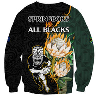 South Africa Protea and New Zealand Sweatshirt Go All Black-Springboks Rugby with Kente And Maori - Wonder Print Shop