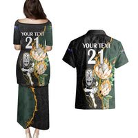 Custom South Africa Protea and New Zealand Couples Matching Puletasi Dress and Hawaiian Shirt Go All Black-Springboks Rugby with Kente And Maori LT9 - Wonder Print Shop