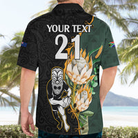 Custom South Africa Protea and New Zealand Hawaiian Shirt Go All Black-Springboks Rugby with Kente And Maori - Wonder Print Shop