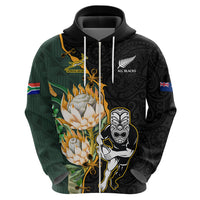 Custom South Africa Protea and New Zealand Hoodie Dress Go All Black-Springboks Rugby with Kente And Maori - Wonder Print Shop