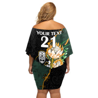 Custom South Africa Protea and New Zealand Off Shoulder Short Dress Go All Black-Springboks Rugby with Kente And Maori - Wonder Print Shop