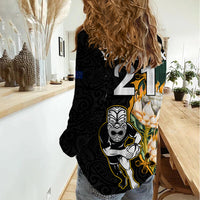 Custom South Africa Protea and New Zealand Women Casual Shirt Go All Black-Springboks Rugby with Kente And Maori - Wonder Print Shop
