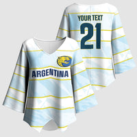 2026 Autumn Rugby Nations Argentina Custom Kimono Sleeve Blouse Blue and White Stripes Pattern