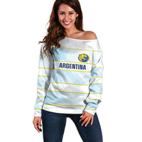 2026 Autumn Rugby Nations Argentina Custom Off Shoulder Sweater Blue and White Stripes Pattern