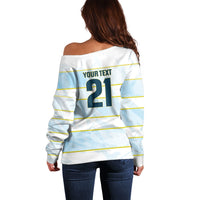 2026 Autumn Rugby Nations Argentina Custom Off Shoulder Sweater Blue and White Stripes Pattern