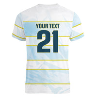 2026 Autumn Rugby Nations Argentina Custom Women V-Neck T-Shirt Blue and White Stripes Pattern