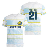 2026 Autumn Rugby Nations Argentina Custom Women V-Neck T-Shirt Blue and White Stripes Pattern