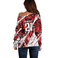 2026 Autumn Rugby Nations England Custom Off Shoulder Sweater Red Rose Majestic Motif