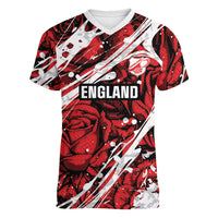 2026 Autumn Rugby Nations England Custom Women V-Neck T-Shirt Red Rose Majestic Motif