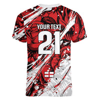 2026 Autumn Rugby Nations England Custom Women V-Neck T-Shirt Red Rose Majestic Motif