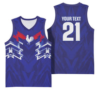 2026 Autumn Rugby Nations France Custom Basketball Jersey Red Blue Stripes Grunge Style