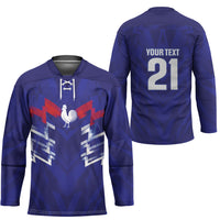2026 Autumn Rugby Nations France Custom Hockey Jersey Red Blue Stripes Grunge Style