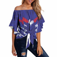 2026 Autumn Rugby Nations France Custom Off Shoulder Wrap Waist Top Red Blue Stripes Grunge Style
