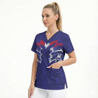 2026 Autumn Rugby Nations France Custom Scrub Top Red Blue Stripes Grunge Style