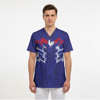 2026 Autumn Rugby Nations France Custom Scrub Top Red Blue Stripes Grunge Style