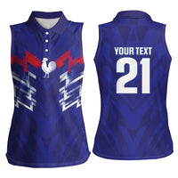 2026 Autumn Rugby Nations France Custom Women Sleeveless Polo Shirt Red Blue Stripes Grunge Style
