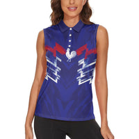 2026 Autumn Rugby Nations France Custom Women Sleeveless Polo Shirt Red Blue Stripes Grunge Style