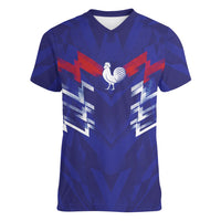 2026 Autumn Rugby Nations France Custom Women V-Neck T-Shirt Red Blue Stripes Grunge Style
