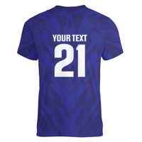 2026 Autumn Rugby Nations France Custom Women V-Neck T-Shirt Red Blue Stripes Grunge Style