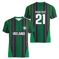 2026 Autumn Rugby Nations Ireland Custom Women V-Neck T-Shirt Shamrock Gold Green Stripes Style