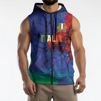 2026 Autumn Rugby Nations Italy Custom Sleeveless Zip Hoodie Flag Italian Watercolour Art