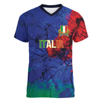 2026 Autumn Rugby Nations Italy Custom Women V-Neck T-Shirt Flag Italian Watercolour Art