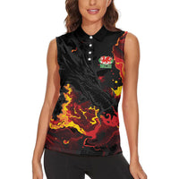 2026 Autumn Rugby Nations Wales Custom Women Sleeveless Polo Shirt Black Cymru Welsh Dragon