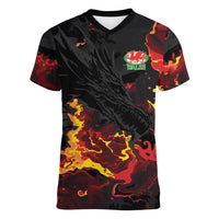 2026 Autumn Rugby Nations Wales Custom Women V-Neck T-Shirt Black Cymru Welsh Dragon