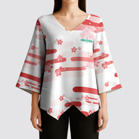 2026 Autumn Rugby Nations Japan Custom Kimono Sleeve Blouse White Sakura Japanese Asanoha Seigaiha