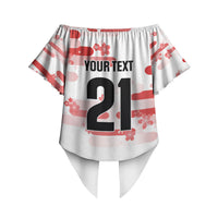 2026 Autumn Rugby Nations Japan Custom Off Shoulder Wrap Waist Top White Sakura Japanese Asanoha Seigaiha