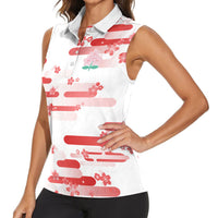2026 Autumn Rugby Nations Japan Custom Women Sleeveless Polo Shirt White Sakura Japanese Asanoha Seigaiha