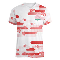 2026 Autumn Rugby Nations Japan Custom Women V-Neck T-Shirt White Sakura Japanese Asanoha Seigaiha