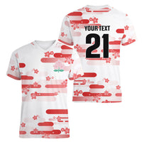 2026 Autumn Rugby Nations Japan Custom Women V-Neck T-Shirt White Sakura Japanese Asanoha Seigaiha