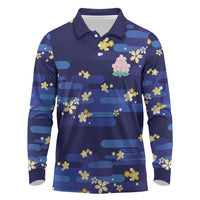 2026 Autumn Rugby Nations Japan Custom Long Sleeve Polo Shirt Blue Sakura Japanese Asanoha Seigaiha