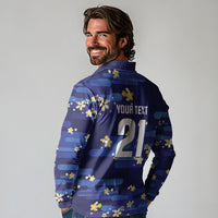 2026 Autumn Rugby Nations Japan Custom Long Sleeve Polo Shirt Blue Sakura Japanese Asanoha Seigaiha