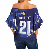 2026 Autumn Rugby Nations Japan Custom Off Shoulder Wrap Waist Top Blue Sakura Japanese Asanoha Seigaiha