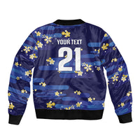2026 Autumn Rugby Nations Japan Custom Sleeve Zip Bomber Jacket Blue Sakura Japanese Asanoha Seigaiha