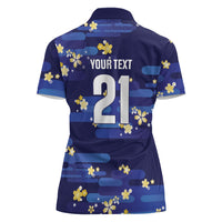 2026 Autumn Rugby Nations Japan Custom Women Polo Shirt Blue Sakura Japanese Asanoha Seigaiha
