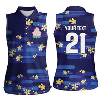 2026 Autumn Rugby Nations Japan Custom Women Sleeveless Polo Shirt Blue Sakura Japanese Asanoha Seigaiha