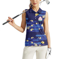 2026 Autumn Rugby Nations Japan Custom Women Sleeveless Polo Shirt Blue Sakura Japanese Asanoha Seigaiha