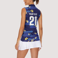 2026 Autumn Rugby Nations Japan Custom Women Sleeveless Polo Shirt Blue Sakura Japanese Asanoha Seigaiha