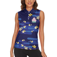 2026 Autumn Rugby Nations Japan Custom Women Sleeveless Polo Shirt Blue Sakura Japanese Asanoha Seigaiha