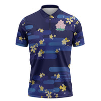 2026 Autumn Rugby Nations Japan Custom Zipper Polo Shirt Blue Sakura Japanese Asanoha Seigaiha