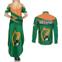 Ireland Rugby Couples Matching Summer Maxi Dress and Long Sleeve Button Shirts 2023 World Cup Shamrock Sporty Style LT9 - Wonder Print Shop