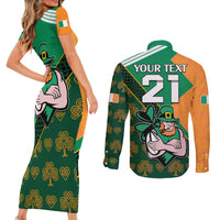 Custom Ireland Rugby Couples Matching Short Sleeve Bodycon Dress and Long Sleeve Button Shirts Go Irish Shamrock World Cup LT9 - Wonder Print Shop